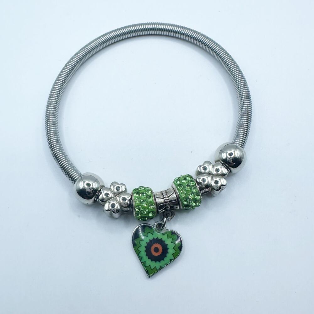 Unbranded Slide Enamel Fashion Bracelet Green Heart Boho Chic - Picture 7 of 7
